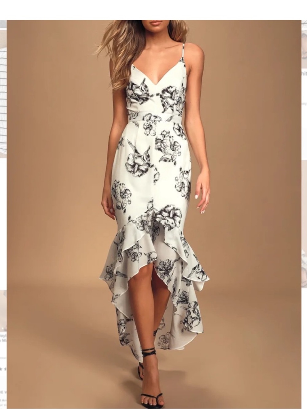 Lulu's White Dress with Black Floral Print